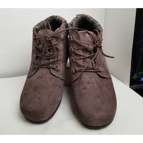 Propet Women's Delaney Suede Ankle Boot Purple Knit Lace Up Side Zip Size 10 - Picture 3 of 11